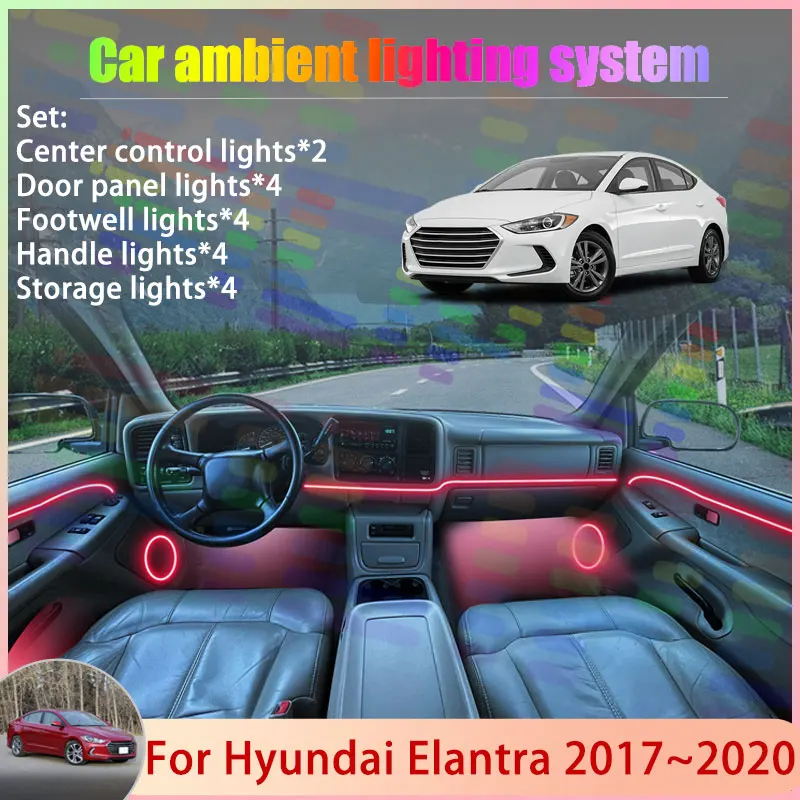 

For Hyundai Elantra 2017~2020 2018 AD MK6 Avante 2/18 in 1 Car Atmosphere Light Lamp RGB Shade Ensemble Streamer Atmosphere Set