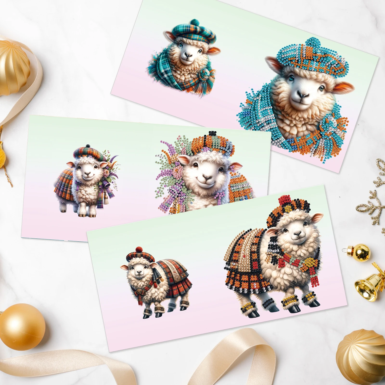

6 шт., наборы поздравительных открыток с алмазной живописью, милые овцы ручной работы, праздничные поздравительные открытки с бриллиантами на день рождения, подарки