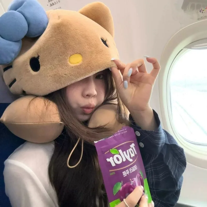 Almofada em Forma de U com Capuz Hello Kitty 2026, Protetor de Pescoço para Viagens, Voos de Longa Distância, Carro, Dormir com Chapéu