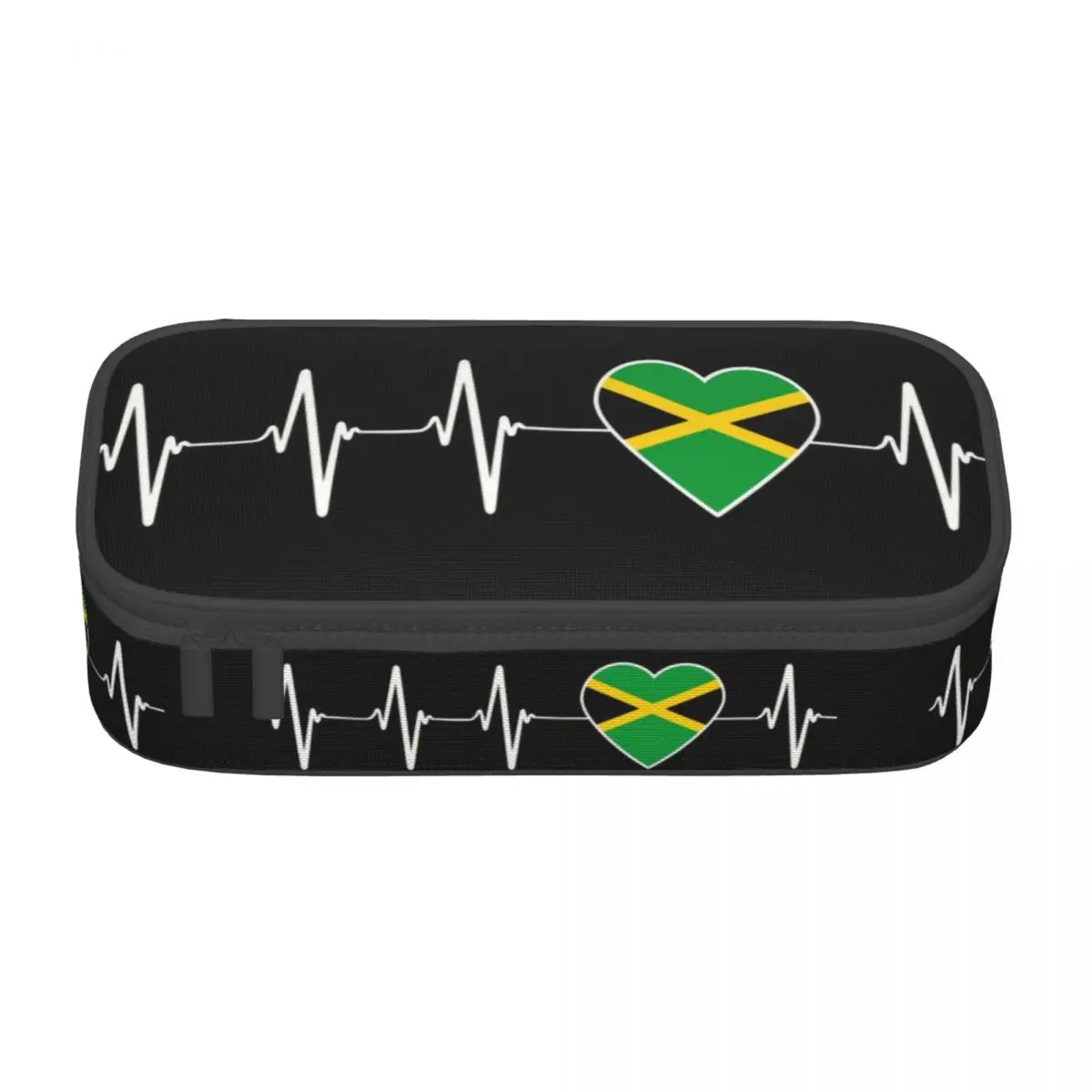 Customized Jamaican Heartbeat Jamaica Country Flag Heart Pencil Case for Boy Girl Large Capacity Pen Bag Box Stationery