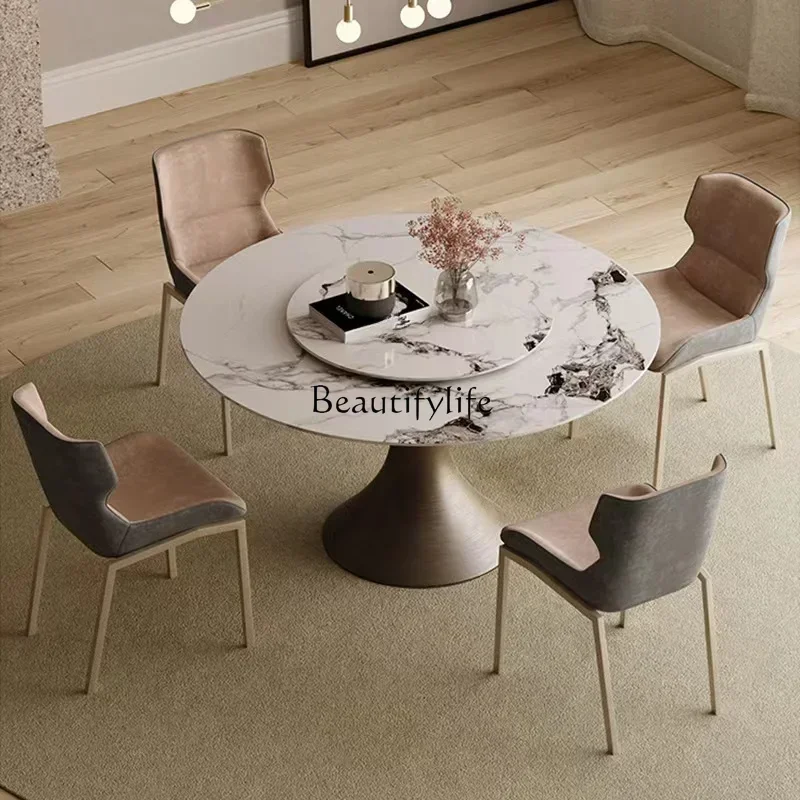 

02 ls 18FG40Light Luxury Designer Stone Plate Luxury Stone Dining Table Embedded Turntable round Table
