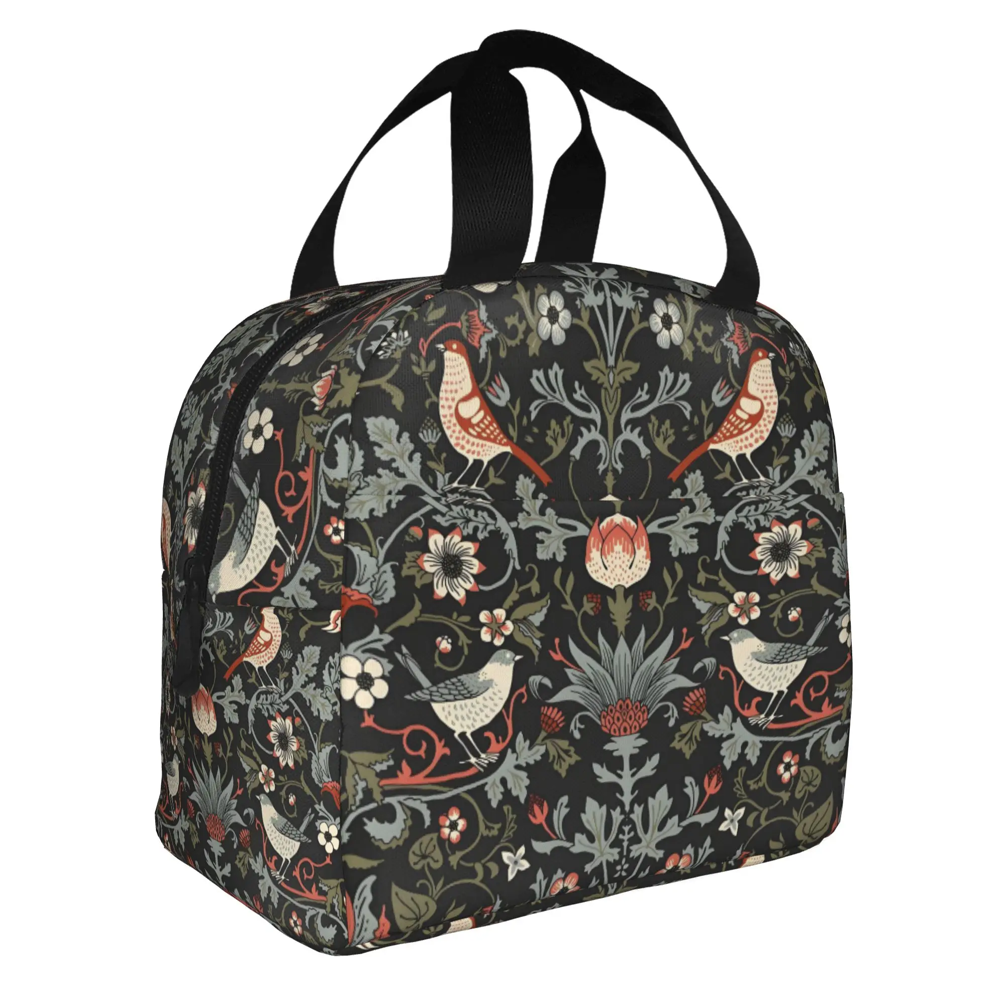William Morris Insulated Lunch Bag for Women Waterproof Bird Pattern Cooler Thermal Bento Box Office Picnic Travel