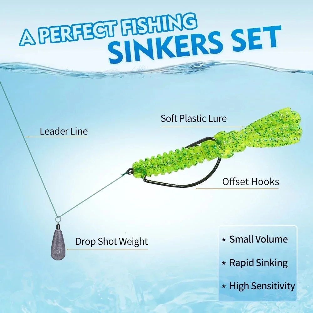 5 ~ 40 Stück 7 g Tropfen-Sinker + 3/0 Kurbelhaken-Set Drop Shot Fishing Teardrop Sinker mit Barrel Swivel Casting Sinker für Texas Rig – Detail 3