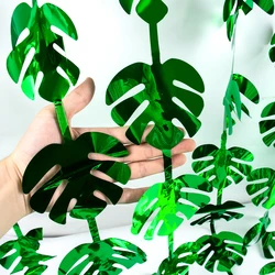 2x2m Green Palm Leave Tinsel Foil Fringe Curtains Tropical Party Turtle Leaf Rain Curtain For Hawaiian Party Jungle Decoration