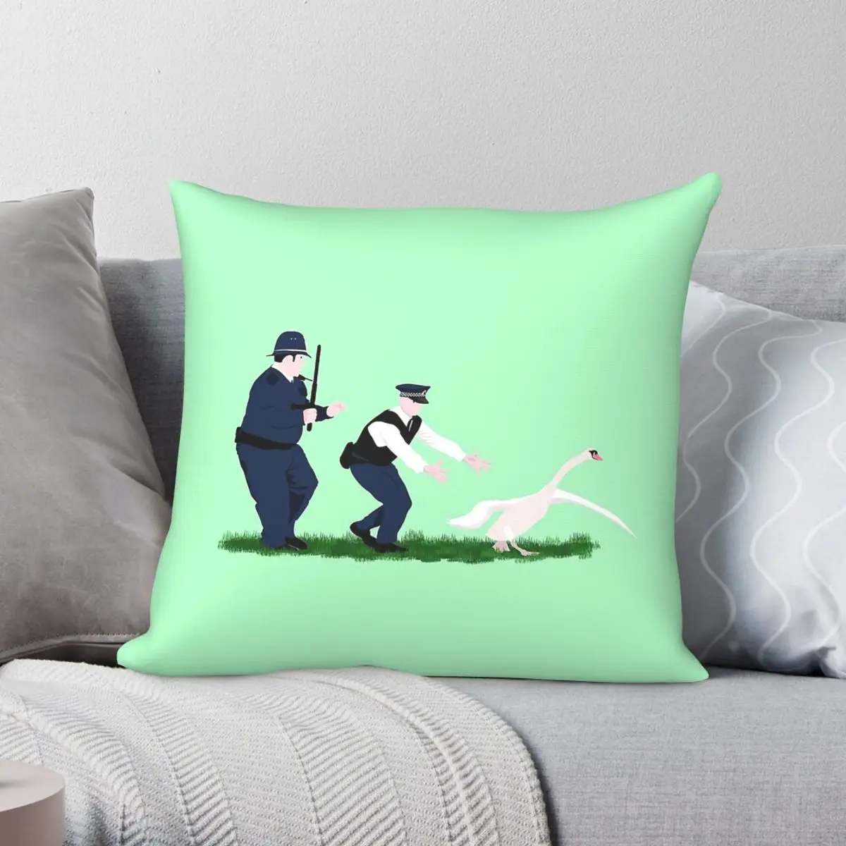 Hot Fuzz Police On Swan Action Square Pillowcase Polyester Linen Velvet Printed Decorative Pillow Case Sofa Cushion Cover 45x45