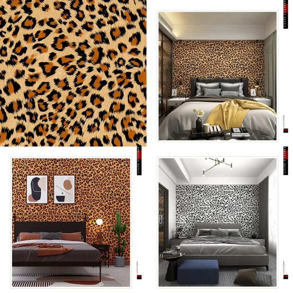 

American Style Wallpaper Retro Leopard Animal Print Wall Mural French Chic Fashionable Background Wall Fabric for Hotel and Gues