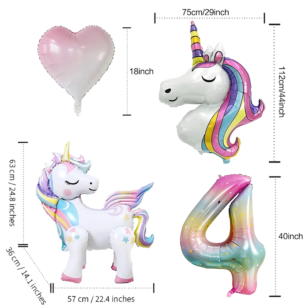 Einhorn Geburtstagsmädchen Luftballons 4 Jahre Einhorn Tortendekoration Happy Birthday Banner 3.-6. Einhorn Mädchen Geburtstagsparty Dekorationen – Detail 2