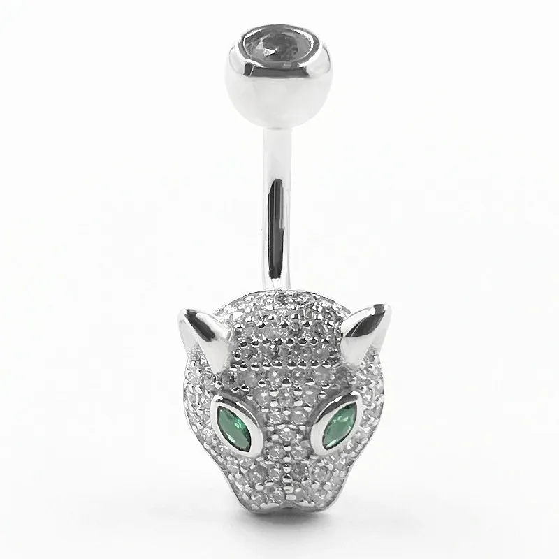 

Belly Button Ring S925 Sterling Silver,Leopard Head Body Jewelry S925 Zircon,Clear Prevent Allergy,Navel Nail for Women