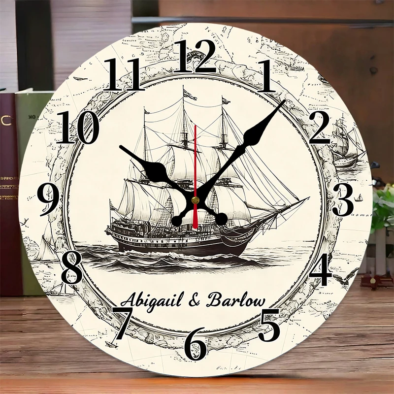 Reloj de pared colgante silencioso redondo de madera náutica para velero, adecuado para sala de estar, oficina, sala de estudio, dormitorio, decoración del hogar