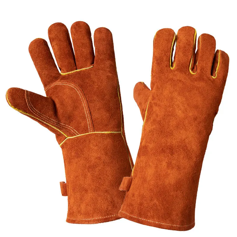 14 Inch Welding Gloves For Welder Work Gloves Thick Cow Split Leather Heat Resistant Oven BBQ Gloves For Grill Heat Insulation.