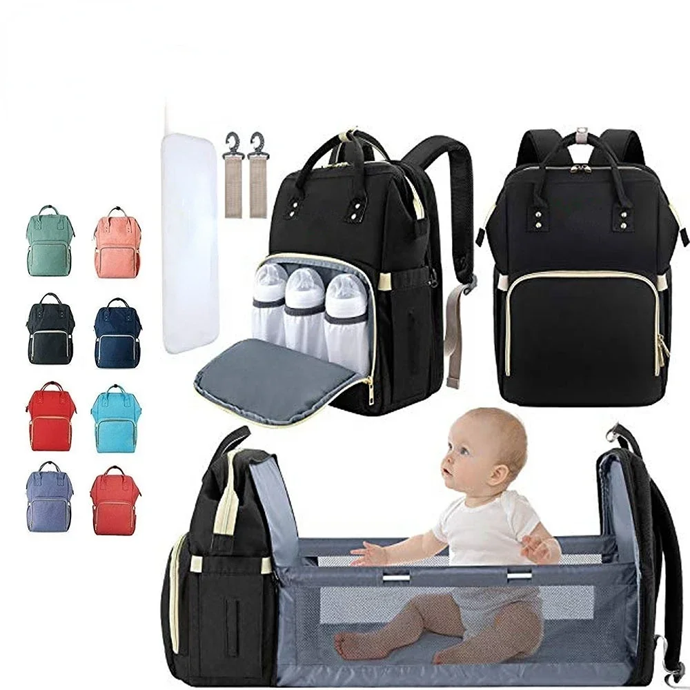 

FREE SAMPLE custom large Portable folding stroller mummy travel bed diaper nappy bag diaper backpack baby bags baby diaper bag