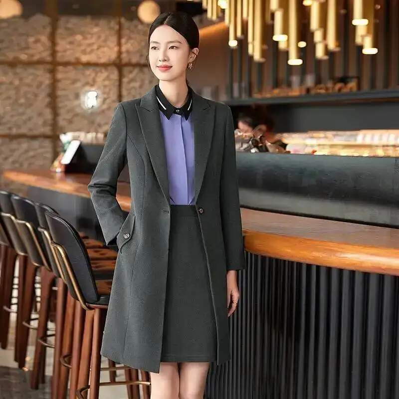 High Quality Fabric Autumn Winter Formal Elegant Styles Middle Long Windbreaker Professional Office Work Wear Career Interview