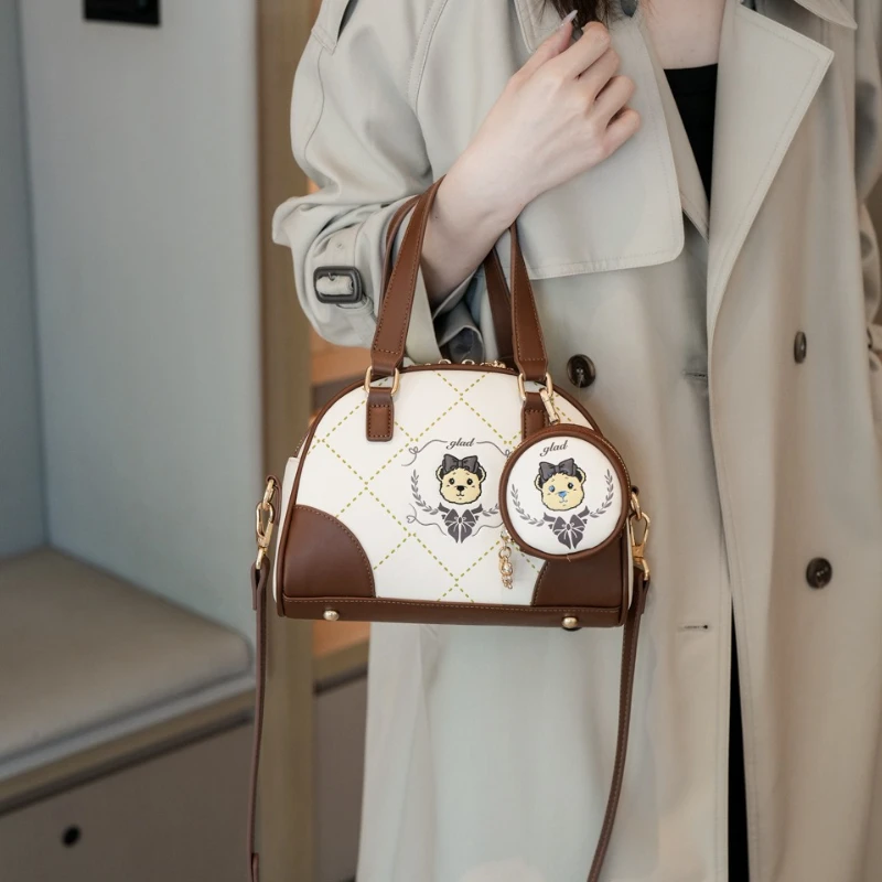 

New Small Handbag Large Capacity Beige Brown Contrasting Women's Bag Fashionable Cute Printed Shoulder Bag Pink Messenger Bags