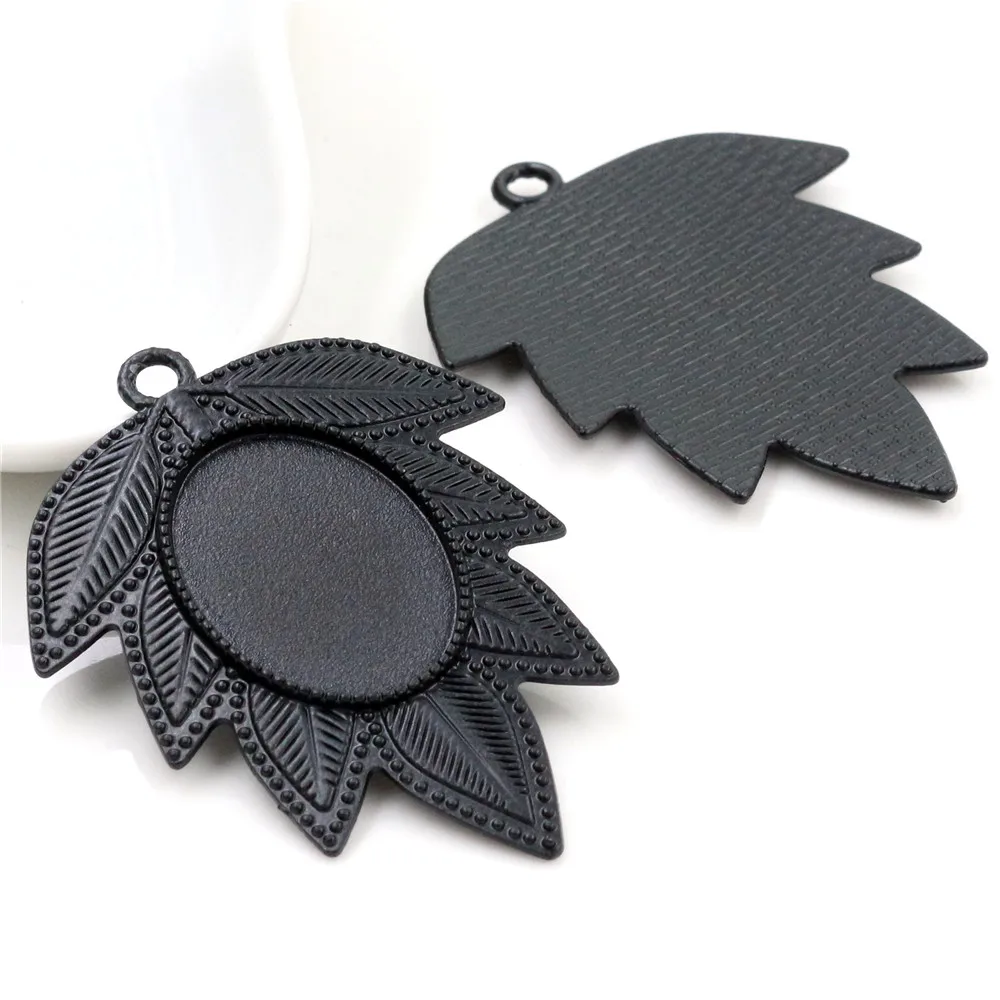 5pcs 18x25mm Inner Size Antique Silver Plated Black Bronze Leaf Style Cameo Cabochon Base Setting Pendant necklace findings