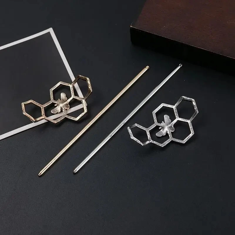 Vintage Geometric Bee Hair Pins - Hollow Metal Hair Sticks for ChignonBuns -Hair Accessories