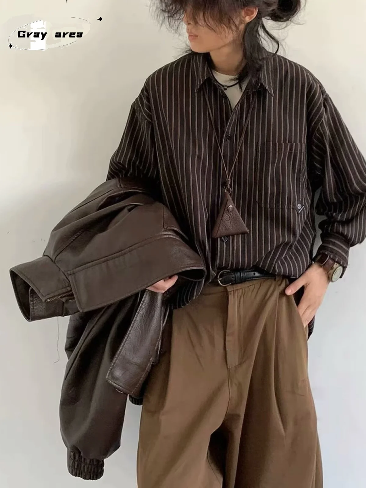 

Retro Japanese Sle Long Sve Men's irt Casual Loose Fit Spring Autumn Trendy Brand Salt System Striped Outerwear