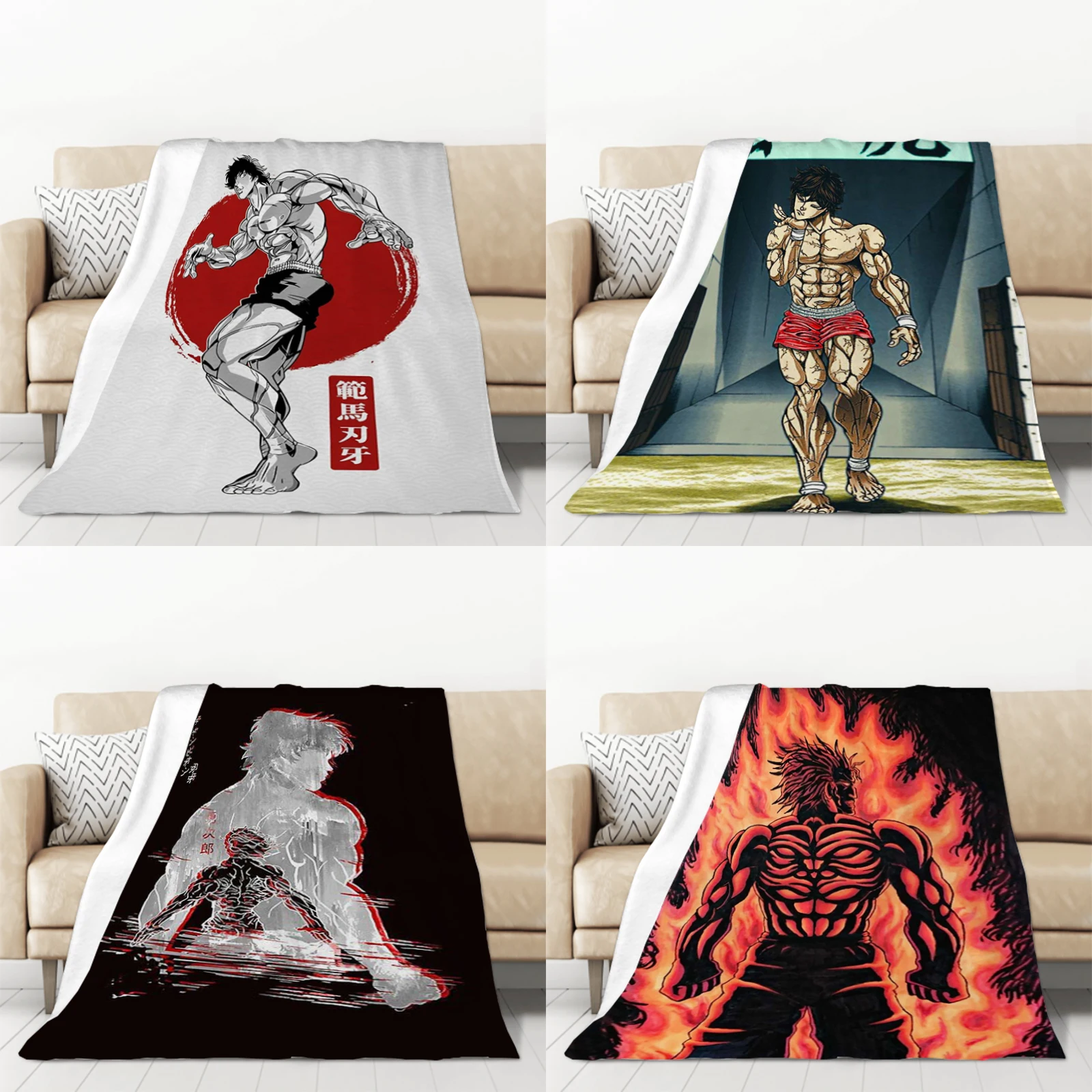 

Anime Blanket Hanma Baki Yujirō Double Bed Blankets for Decorative Sofa Furry Throw & Throws Fluffy Soft Custom Fleece Kid's