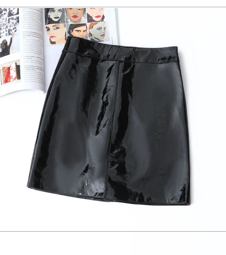 

High Waist Slimming eepskin Skirt A-Line Pleated Zipper Design Women's Faion Spring Autumn Pure Color ort Skirt