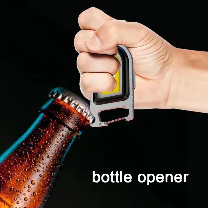 Lampe de travail porte-clés COB avec ouvre-bouteille, support, petite lampe de poche 4 Modes pour Camping randonnée en plein air