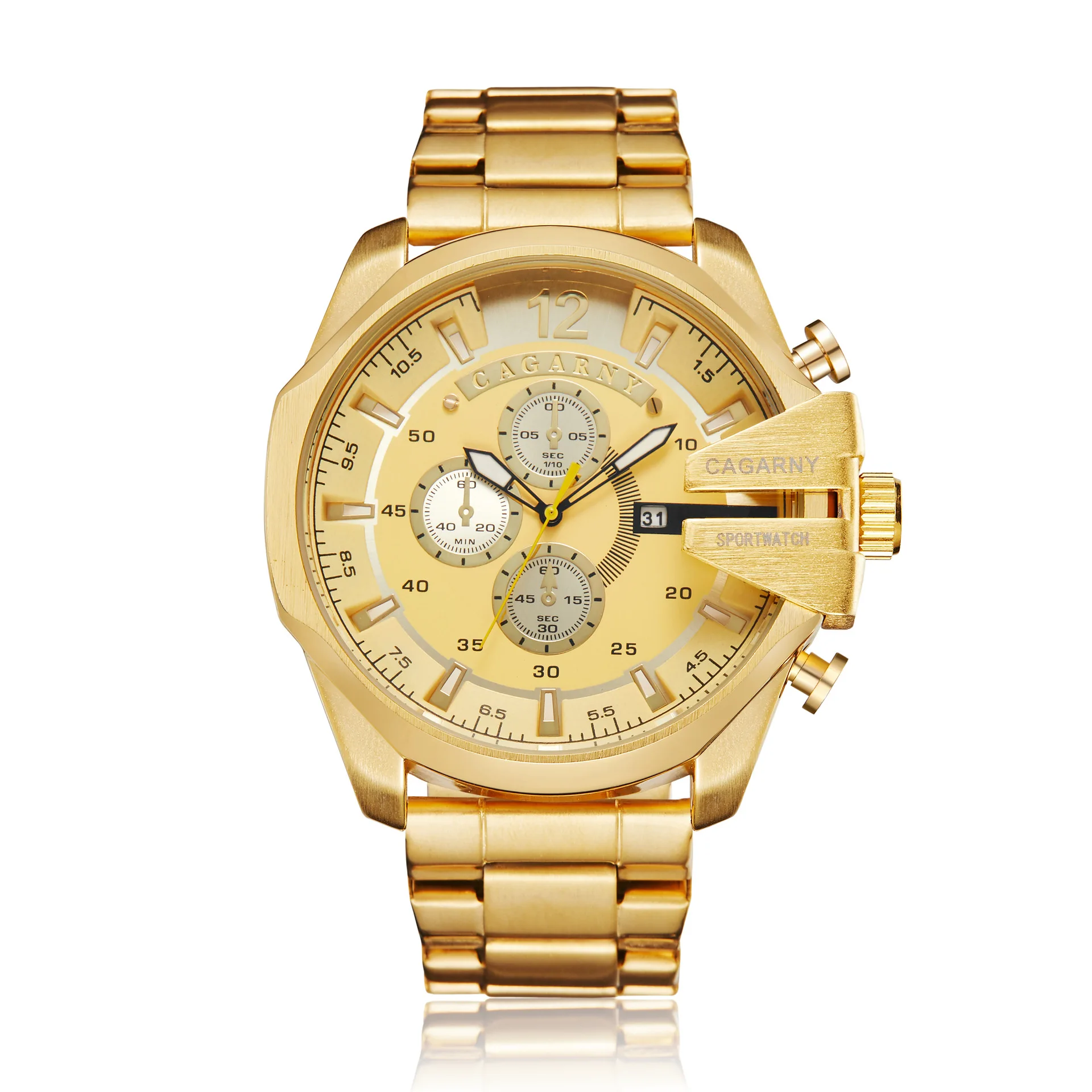Golden Stainless Steel Quartz Watch Men Waterproof Military Mens Wrist Watches Top Luxury Brand Cagarny Casual Man Watch Clock