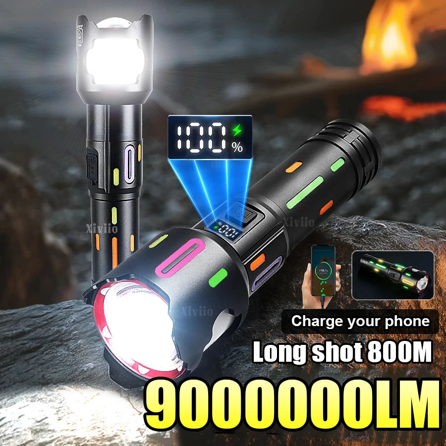 

9000000LM Самый мощный светодиодный фонарик Белый лазер Тактическая вспышка Перезаряжаемый фонарь дальнего действия Кемпинг Охотничий фонарь