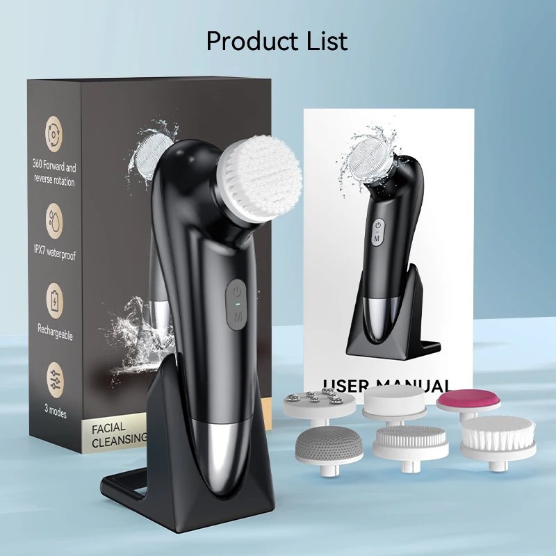 Electric Facial Cleansing Brush Face Scrubber Rechargeable IPX67 Waterproof Rotating Cleanser Massaging and Deep Cleanning Tools