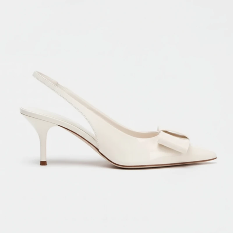 

Роскошные женские модельные туфли из лакированной кожи на высоком каблуке с бантом, дизайн с острым носком и ремешком сзади, белые туфли на каблуке, вечерние, свадебные, свадебные туфли-лодочки