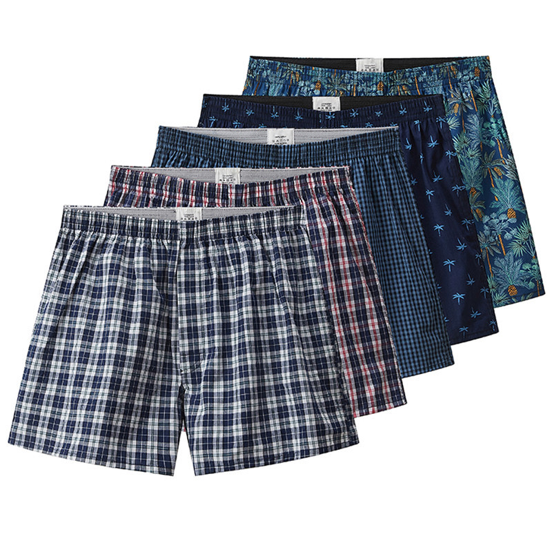  S-XL Mens Cotton Underwear Boxer Shorts Casual Plaid Elastic Waistband Button Mens Boxer Underwear Comfortable Shorts for Home  