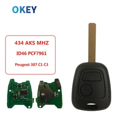 Okey-llave de coche con Control remoto, llave de vehículo con Chip transpondedor PCF7961, hoja Hu83 Va2, 2 botones, para PEUGEOT 206, 307, 433MHZ