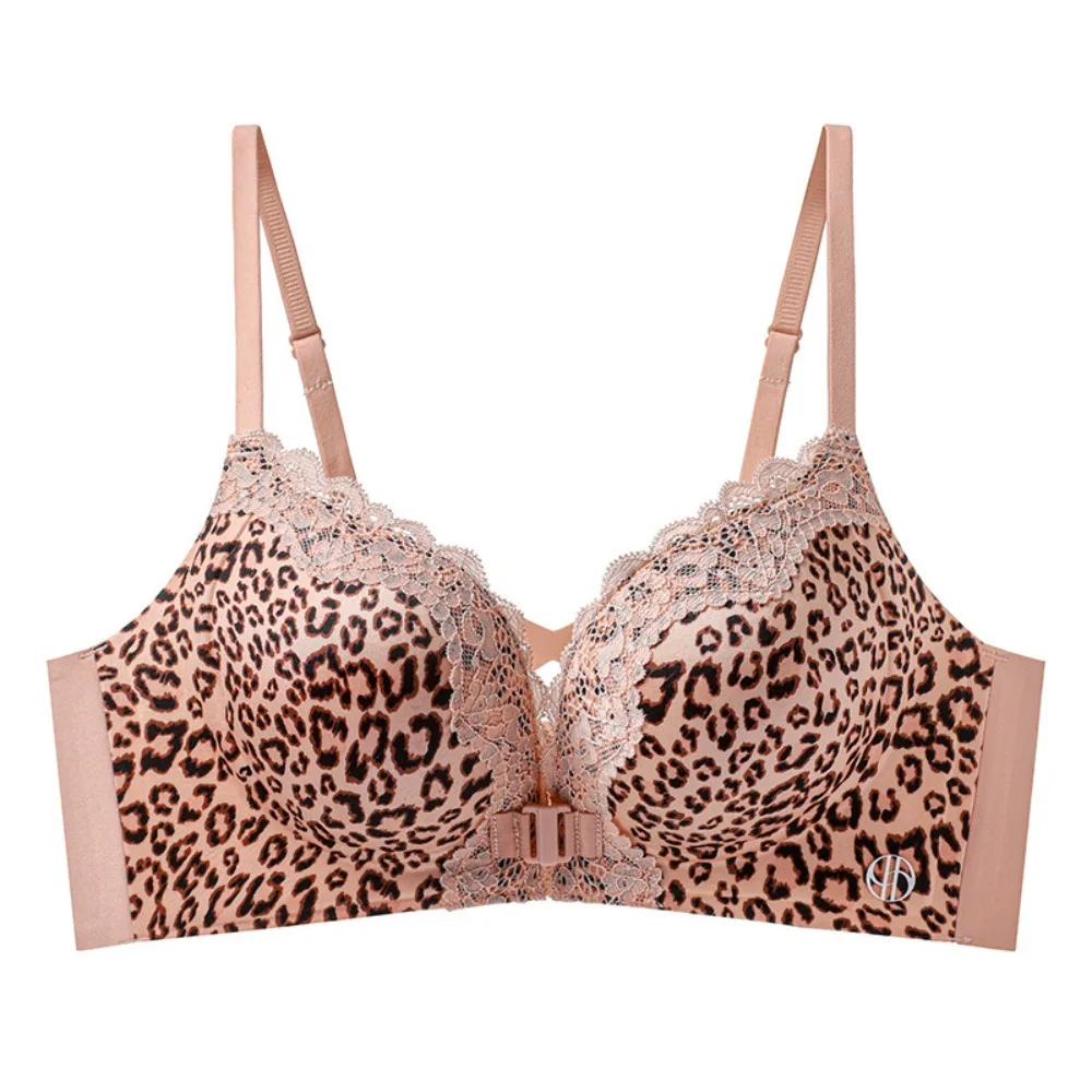 Hot Sales Ladies Front‑Fastener Leopard Print Bra Panty Set Push‑Up Support Thin Padded Daily Lingerie Kit Size 32‑38AB  セクシー