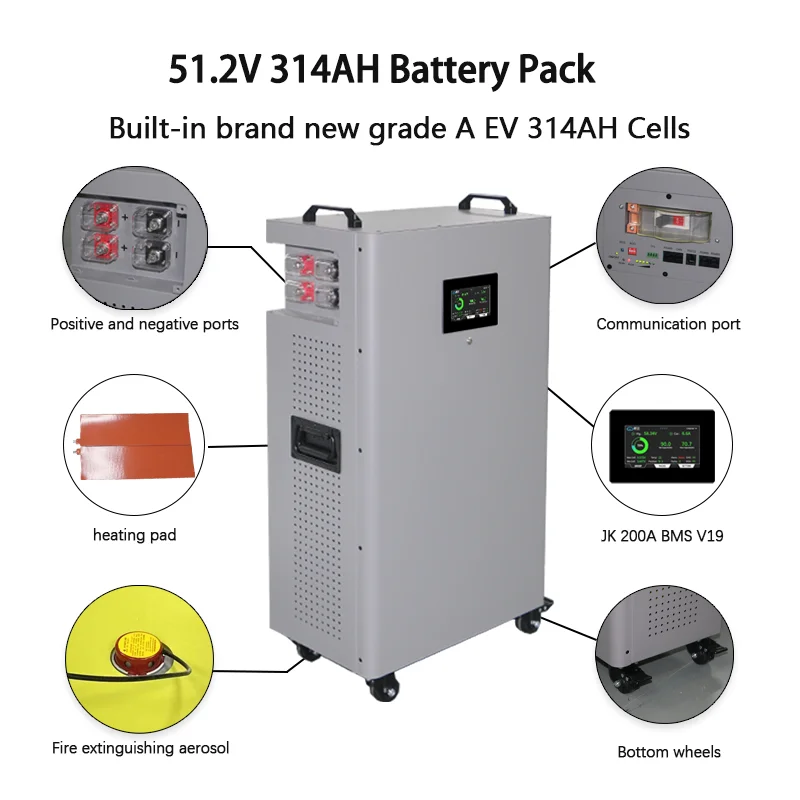 EU Stock 16kwh Lithium Battery Pack Kit Vertical Lifepo4 Battery Pack Home Energy Storage 51.2V 48V 314AH