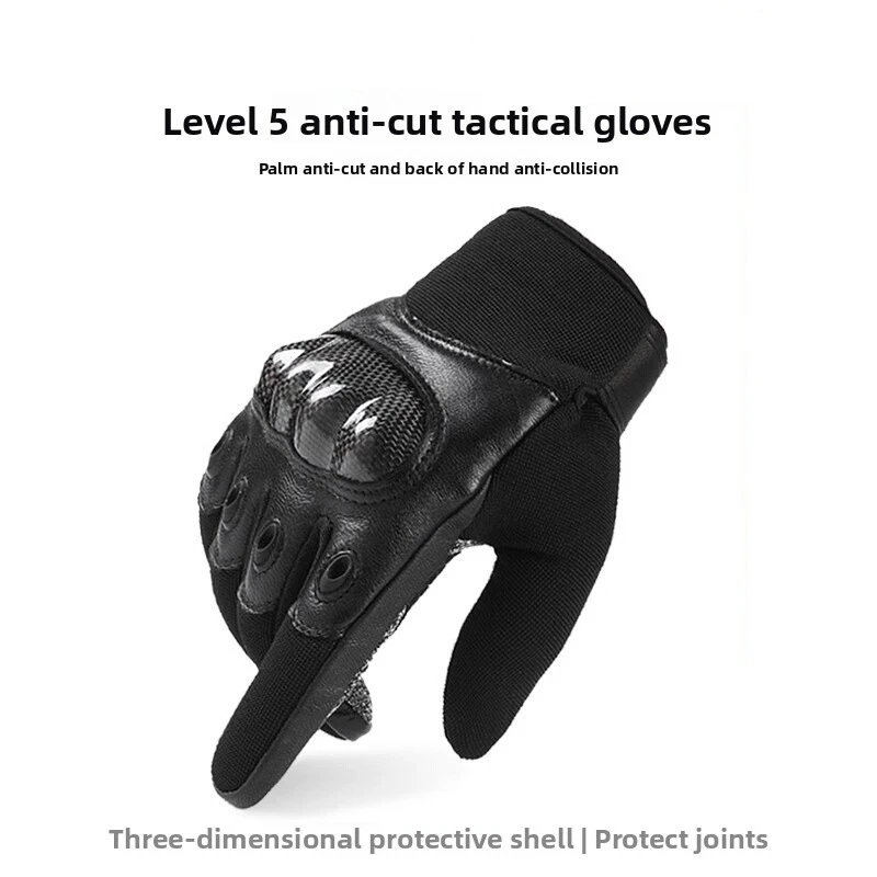 レベル5耐切創性カーボンファイバー衝突防止手袋-戦術用フルフィンガーバイクライディング滑り止めタッチスクリーン対応
