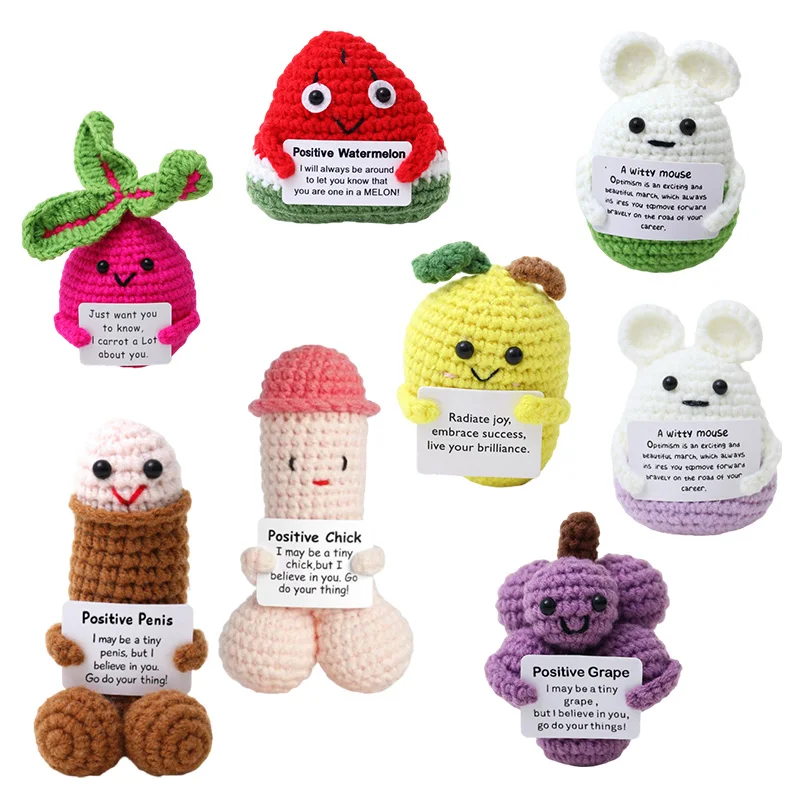 Crochet Energy Potato Mini Pocket Hug Dolls Handmade Plush Knitted Grapes Carrots Potatoes Hand-woven Doll Home Desktop Decor