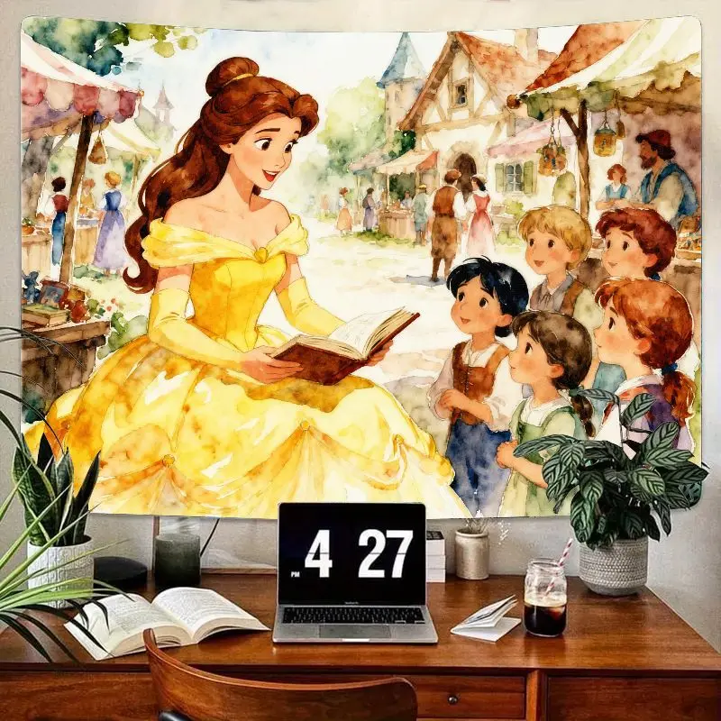 

1 шт., гобелен принцессы Диснея Белль, «Красавица и чудовище», акварельное настенное искусство, эстетический сказочный декор для девочек Ro