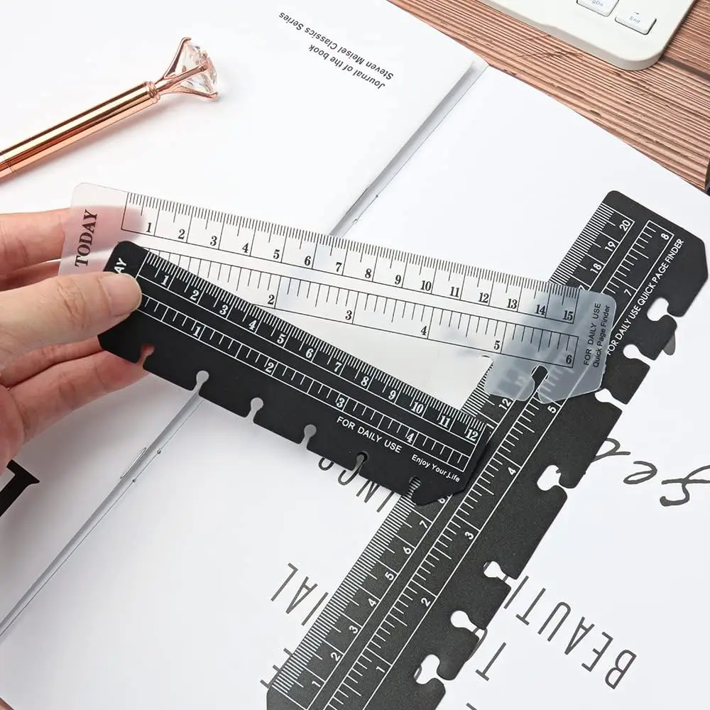 6 Hole Transparent Loose Leaf Notebook Bookmark Multifunctional Ruler Student Stationery Drawing Tool Drafting Drawing Ruler