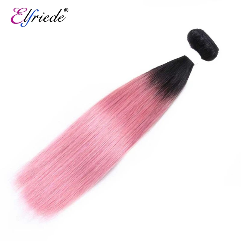 Elfriede Ombre #1B/Rose PInk Straight Hair Bundles with Closure Brazilian Remy Human Hair Weaves 3 Bundles with Lace Closure 4x4