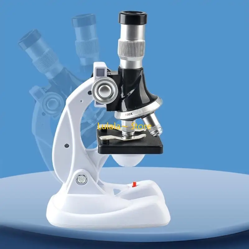 Y4QA New Microscope Set Lab LED 100/600/1200X Home School Educational Toy Gift