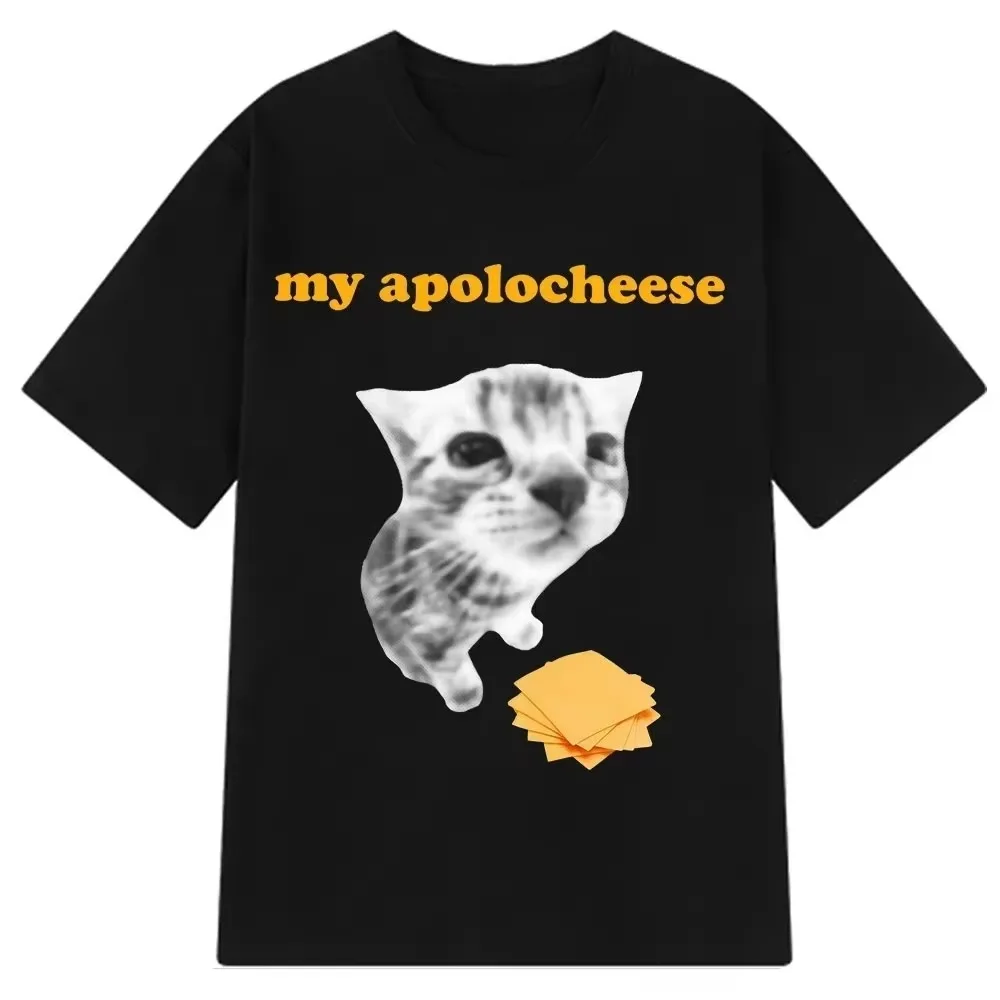 My Apolocheese Fun Cat Meme Tee Women Harajuku Top New Summer Pure Cotton Fashion Casual Streetwear Soft Pattern Print Loose Tee