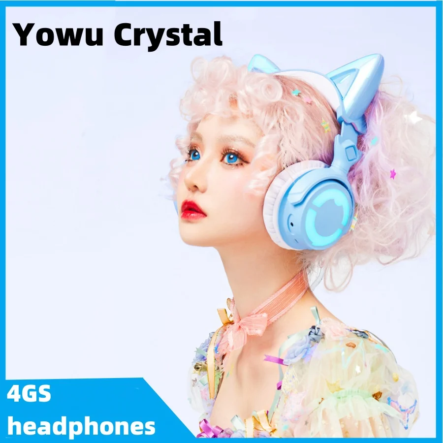 

Yowu Crystal Bluetooth Headphones Rgb Ambient Light Headphone Stand Pink/Black Headset With Headset Holder E-Sports Headphone