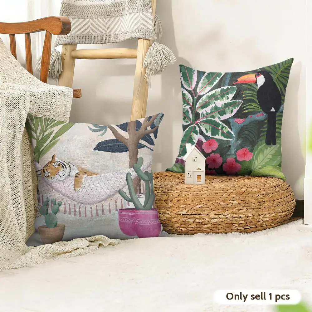Cheetah Llama Leopard Jungle Cushion Cover Natural Linen Organic Fabric Double-Sided Printing Room Sofa Decor Pillow Case