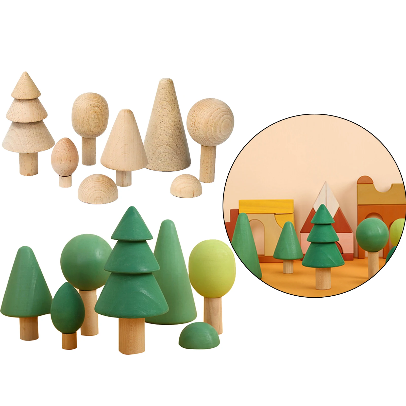Solid Building Blocks Stacking Wooden Block Educational Toy Set for Toddlers, Tree Shapes