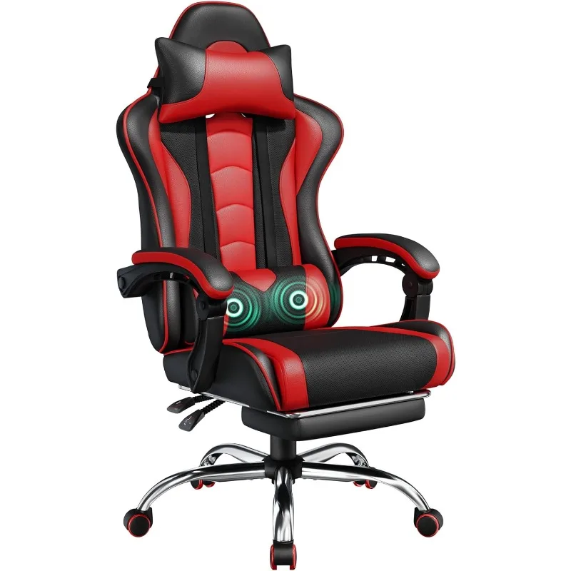 

Gaming Chair, Video Game Chair With Massage Lumbar Support And Footrest Height Adjustable Ergonomic Computer Chair Wit