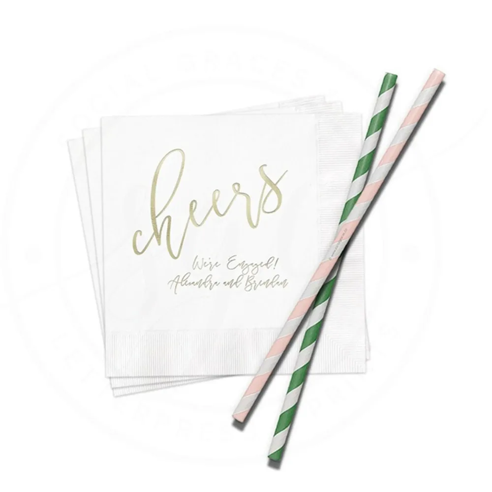 

50PCS Personalized Wedding Cheers Cocktail Napkins, Engagement Bridal Party Napkin