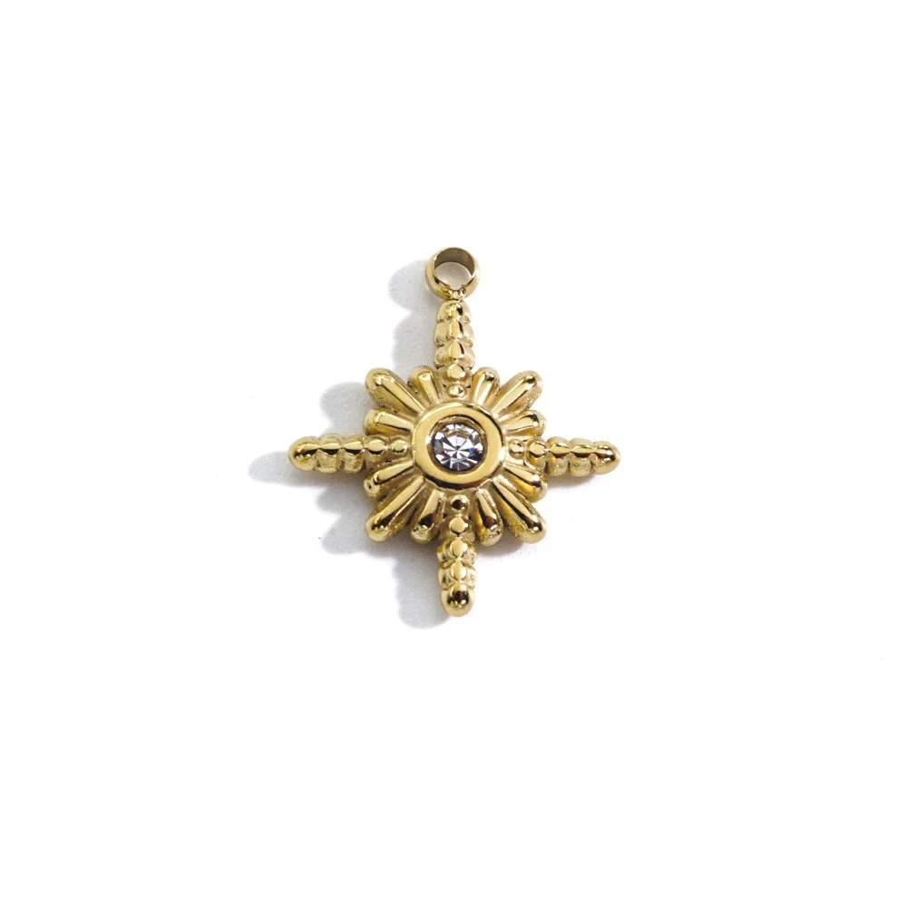 3Pcs Stainless Steel Gold Color Eight Pointed Star Crystal Stone Charm Pendants DIY Necklace Jewelry Making - view 4