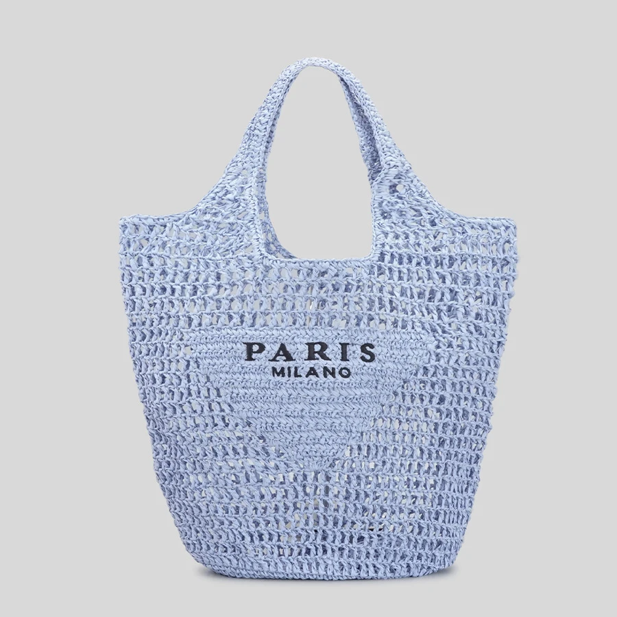 Marke Brief Stroh Handtasche für Frauen Hohl Big Tote Sommer Strand Eimer Tasche Damen Mode Schulter Tasche Shopper Unterarm Tasche
