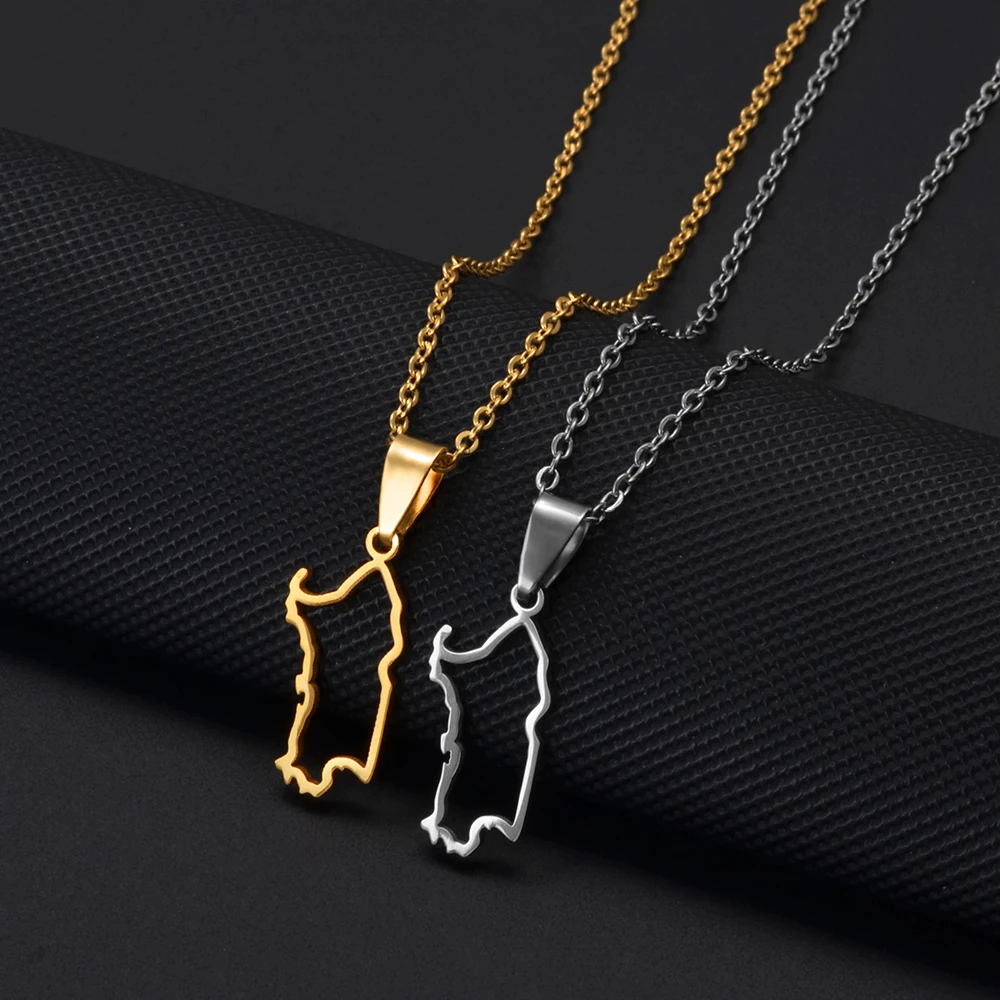 Anniyo 2,5 cm Charms Italia Sardegna Mappa Collane con ciondolo per donne Ragazze Sardinia Gioielli in acciaio inossidabile # 543762