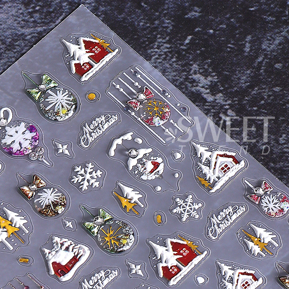 5D en relieve Navidad bola de nieve pegatinas para decoración de uñas autoadhesivas copo de nieve estrella calcomanías para uñas manicura DIY decoración suministros para uñas