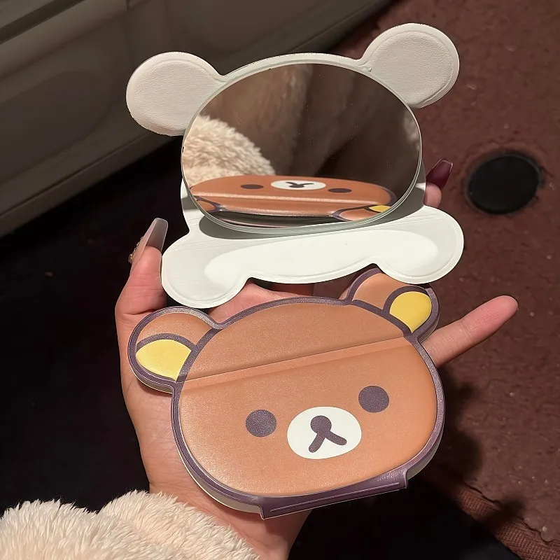 Rilakkuma Folding Makeup Mirror Cute Simple Portable Handheld Makeup Mirror Foldable Girls Compact Travel Pocket Mirror Gift - view 2