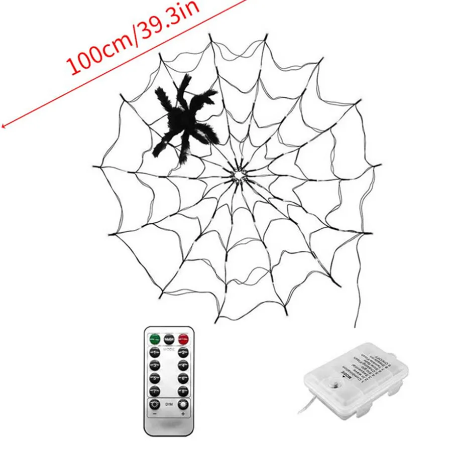 Outdoor Waterproof Halloween LED Spider Mesh String Lights Remote 8 Modes Horror Net Light for Halloween Party Wall Decoration