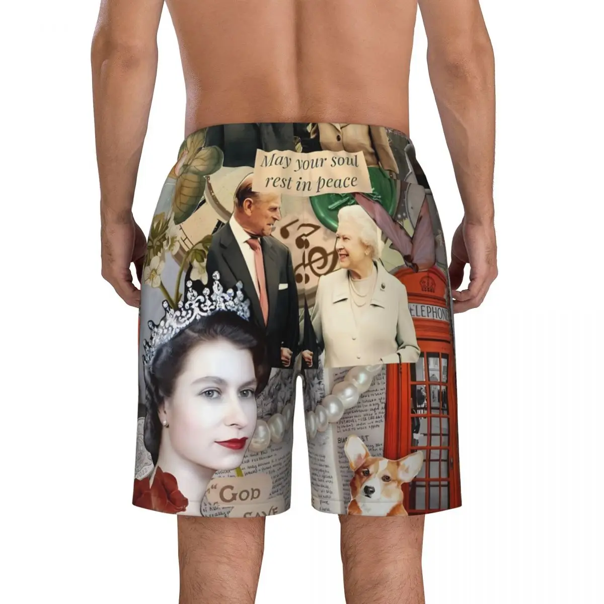 الصيف مجلس السراويل الذكور إليزابيث الثانية الرياضة رومانسية الحب الشاطئ السراويل القصيرة Y2K مضحك سريعة الجافة سراويل للسباحة حجم كبير